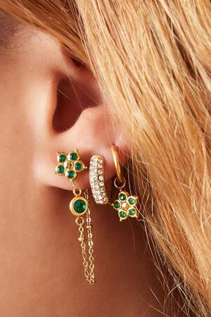 Zircon flower pendant earrings Green & Gold Stainless Steel h5 Picture3